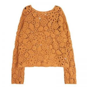 Burnt Orange Floral Crochet Lace Top