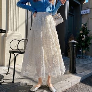 SDK157 beautiful embroidered detail skirt in Cream