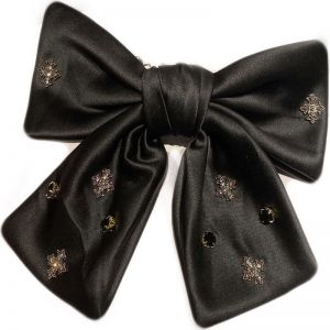 SS59 Satin hair clip bow with crystals in Black