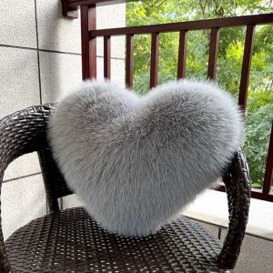Soft Faux Fox Fur Heart Pillow