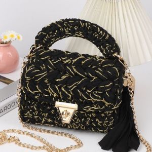 Braided Handbag with Gold Metallic Detail