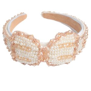 SS55 large pearl bow detail headband in Ivory/Champagne