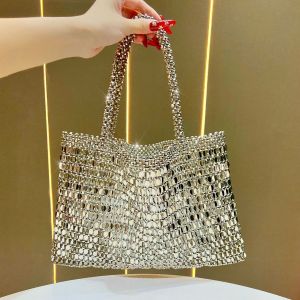 Glam Crystal Beaded Evening Bag in Silver 3615