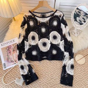 Floral Medallion Crochet Knit Sweater