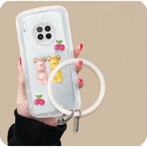 EUR147 cherry bear phone cover with handle ring in transparent