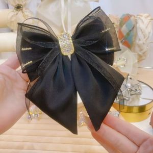 SS64 Organza silk hair bow with crystal detail clip in Black