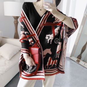 Equestrian Print Wool Scarf in Wine WS043