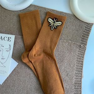 SD083 Crystal BEE embellished socks in Taupe