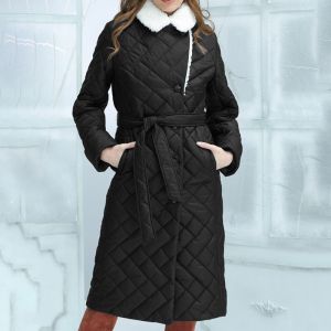 SK107  padded coat with fur collar detail in Black
