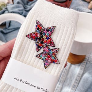SD085 Crystals stars embellished socks in White