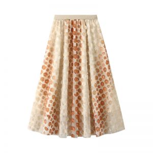 SK109 Small daisy embellished skirt in two tones Beige