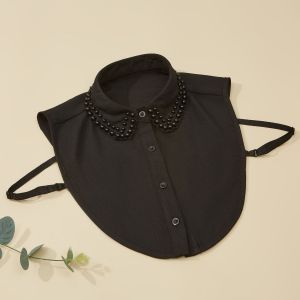7715 pearl edge detail cotton fake collar in Black