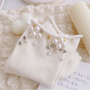 SD080 Pearls embellished pair of socks in White