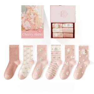 Cherry Akino Gift Box 6 Pairs of Socks in Pink SD100