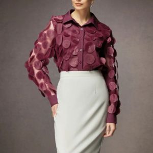 3D Rosette Mesh Sheer Shirt