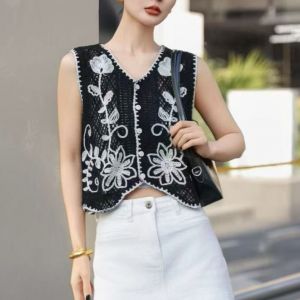Embroidered Crochet Floral Vest