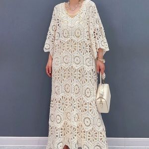 Cream Floral Crochet Maxi Dress
