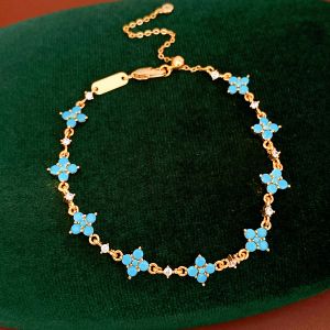 Gold Plated Blue Flower Crystal Bracelet