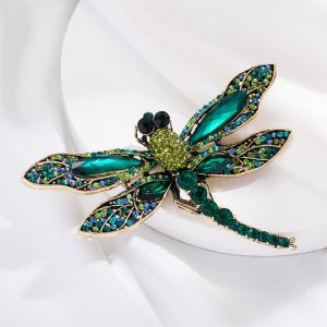 1528 Crystals dragonfly brooch in Green