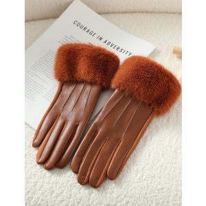Luxe Faux Leather Gloves with Plush Faux Fur in Brown LG006