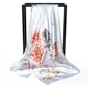 F752 Roses flowers print neck scarf in Silver