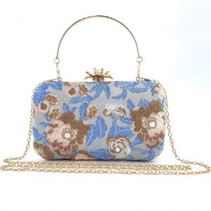 OC4386 Floral embroidered clutch bag in Silver