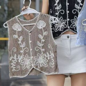 Embroidered Crochet Floral Vest