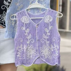 Embroidered Crochet Floral Vest