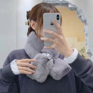 007  leather strap fastener faux fur snood in Silver