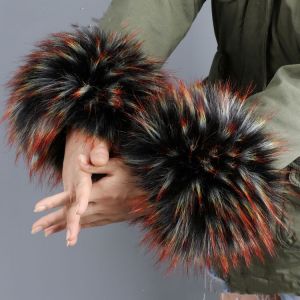 009 fluffy Faux fox fur cuffs in Multi colours 