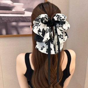 SS52 large hair bow clip  in White floral