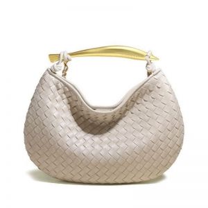B1861 Woven handbag with Gold metal handle in Cream