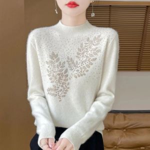 Crystals Embellished Soft Wool Sweater in Ivory SS128