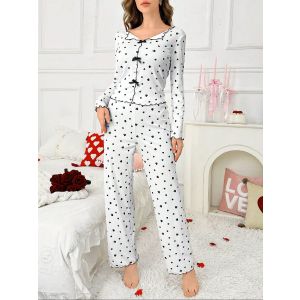 Small Heart Print Pyjama Set with Bow Details