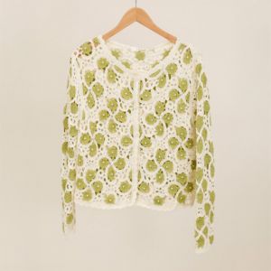 Floral Crochet Cardigan with Pearl Accents