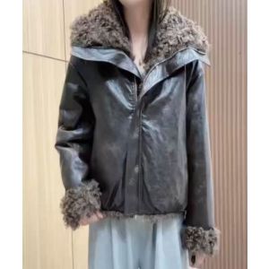 Vintage Style Faux Leather & Teddy Faux Fur Jacket