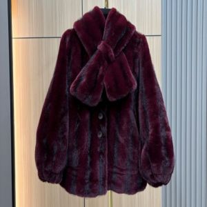 Elegant Plush Faux Fur Jacket with Detachable Scarf