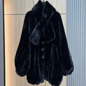 Elegant Plush Faux Fur Jacket with Detachable Scarf