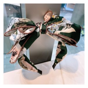 HA830 Oversize bow headband with floral print in Dark Green