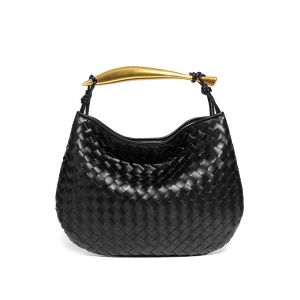 B1861 Woven handbag with Gold metal handle in Black