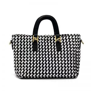 B1746 Weave two in one tote handbags in Black/White