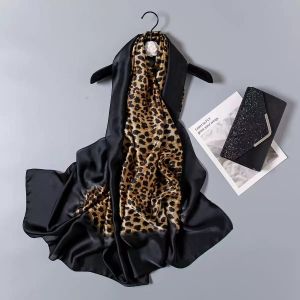 Leopard Print Satin Scarf in Black TT342