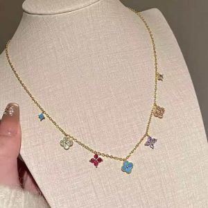Multi-Color Crystal  Clover Necklace