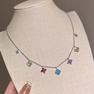 Multi-Color Crystal  Clover Necklace