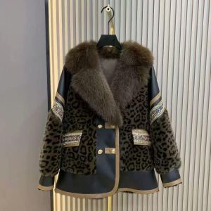 Leopard Print & Leather Trim Jacket with Embroidery DH04