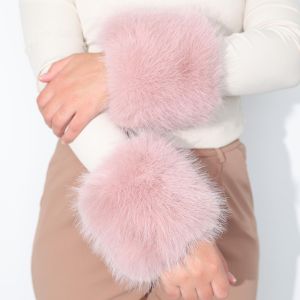 008 Elegant Plain Faux Fur Wrist Cuffs in Dusty Pink