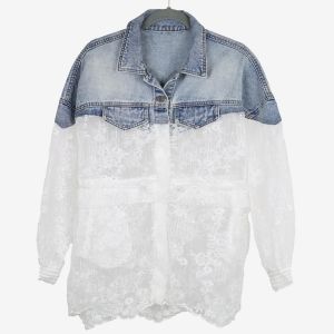 Chic Denim & Lace Overlay Jacket DNM06