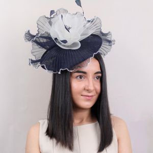 Two-Tone Pleated Mesh Fascinator with Quill Detail