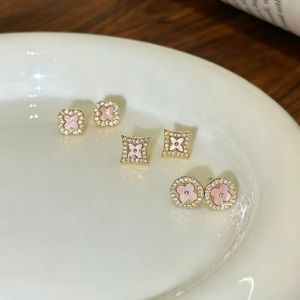 3 Pairs Pink Flower Stud Earrings Set