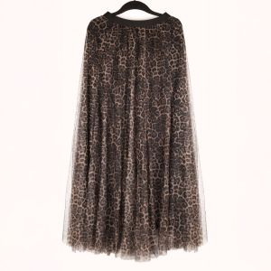 Shimmery Crystals Leopard Print Tulle Maxi Skirt